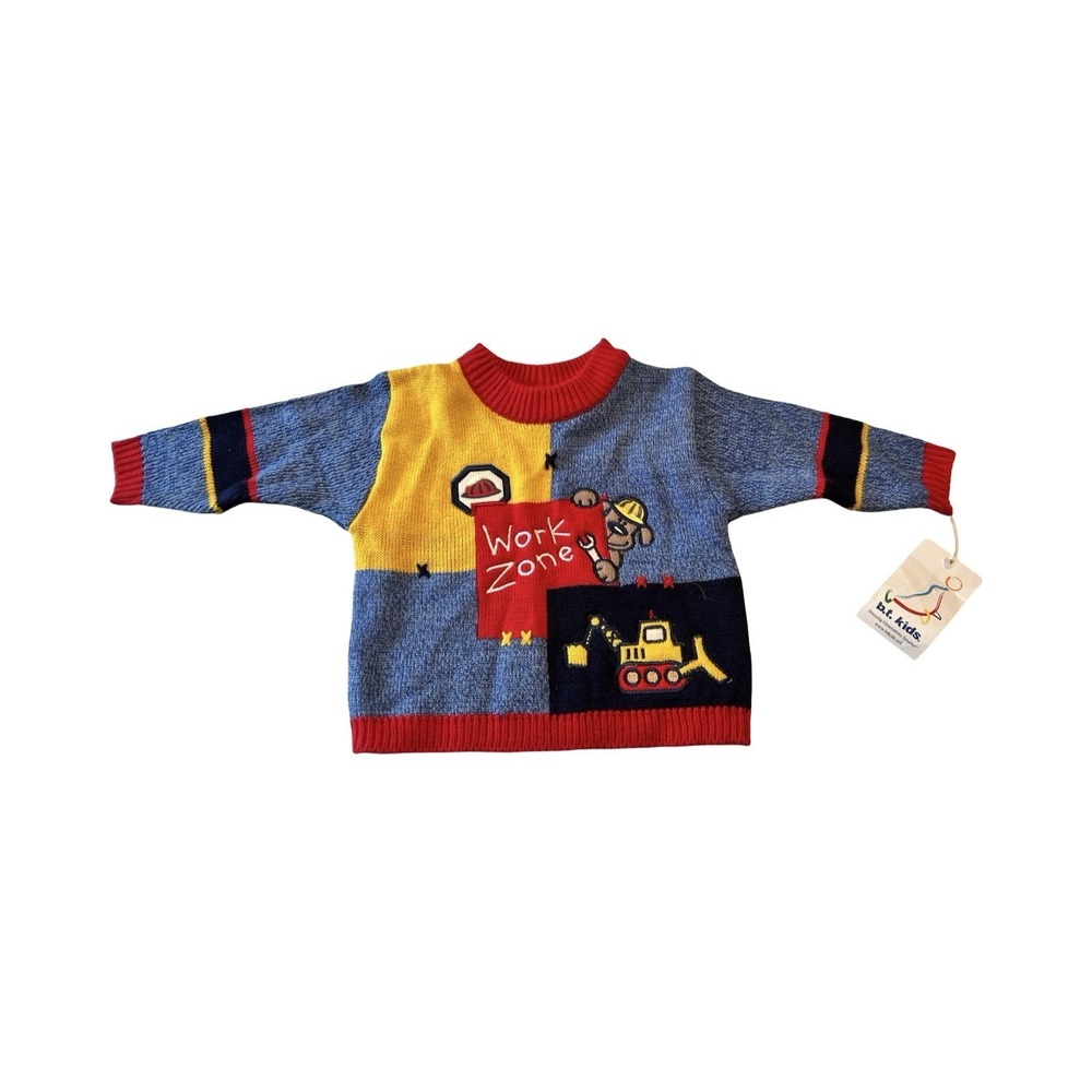 b.t. kids Baby Boys Work Zone Construction Sweater Blue Red Yellow 12 Months NWT